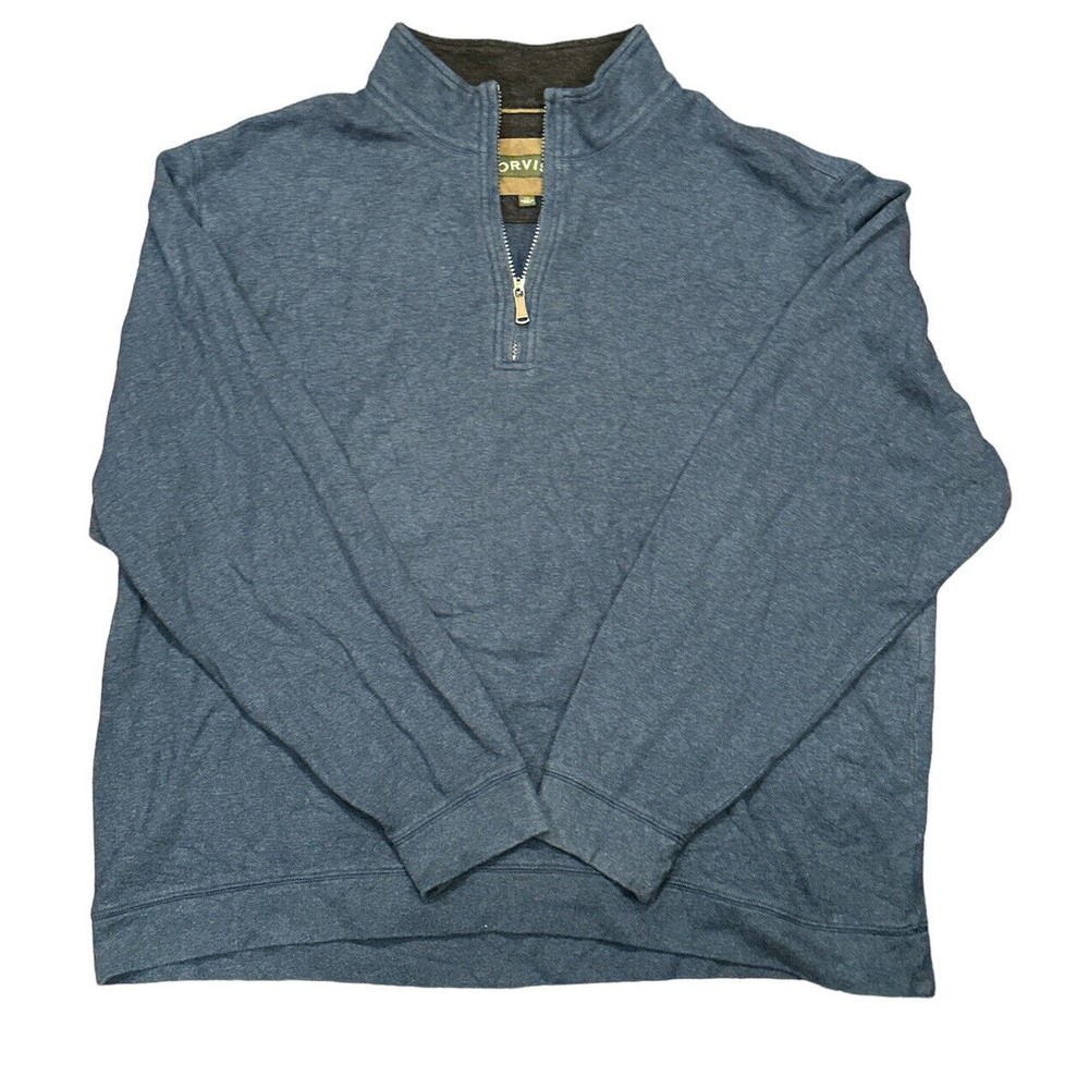ORVIS Men’s 1/4 Zip Long Sleeve Pullover Sweater 100% Pima Cotton XXL 2XL Blue